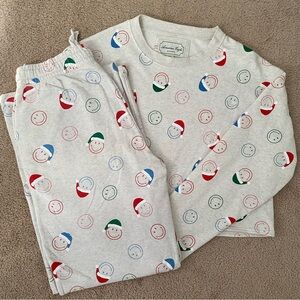 Women’s Holiday Smile Face Pajama Set - Grey with Red, Green & Blue
